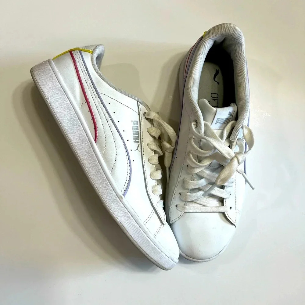 PUMA orthofoam white womens sneakers tennis shoes with pastel details